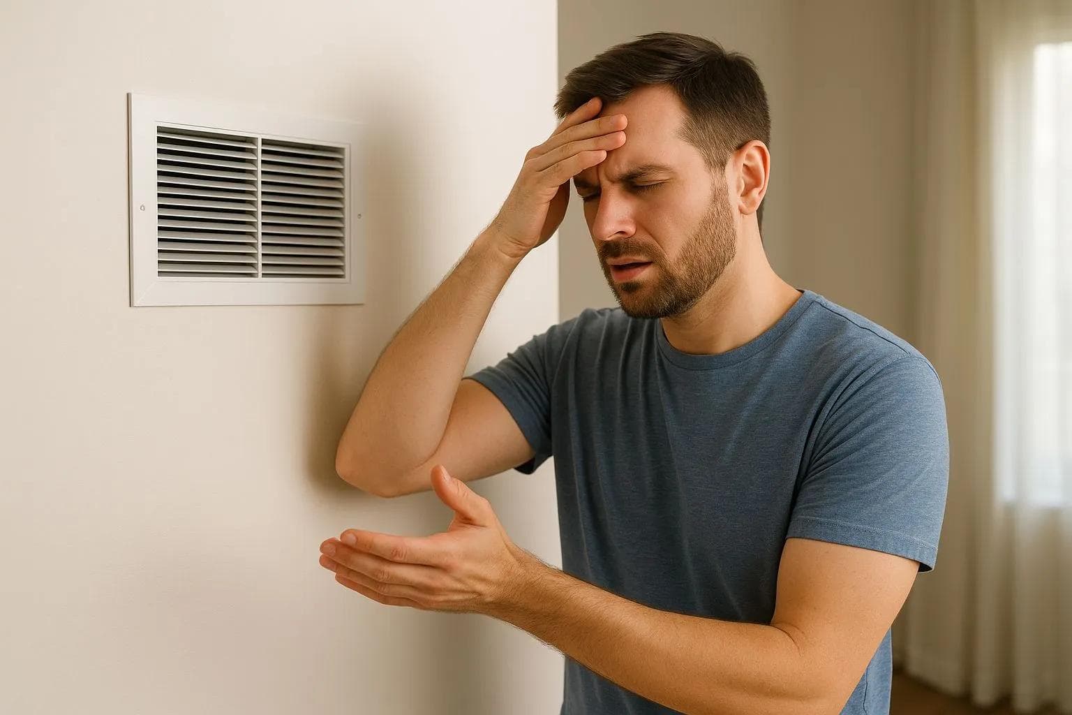 Air conditioning vent releasing warm air, a common sign of low refrigerant or compressor problems.